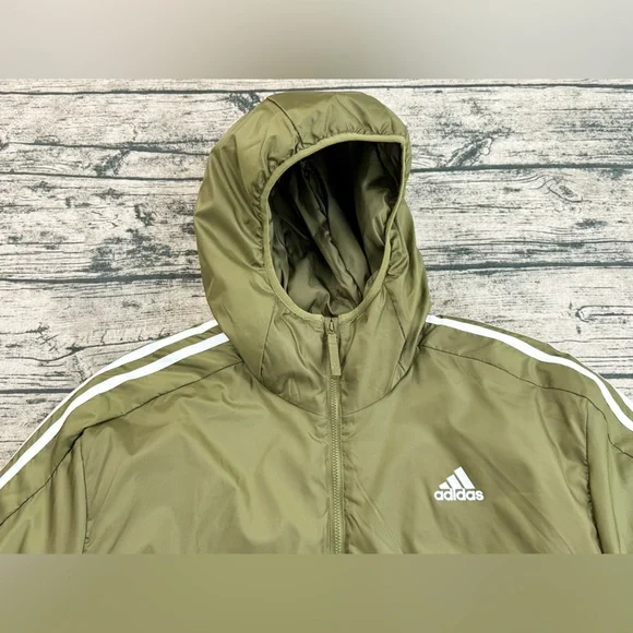 Adidas Men's Essentials Insulated Hooded Jacket, Size Large, Olive Green